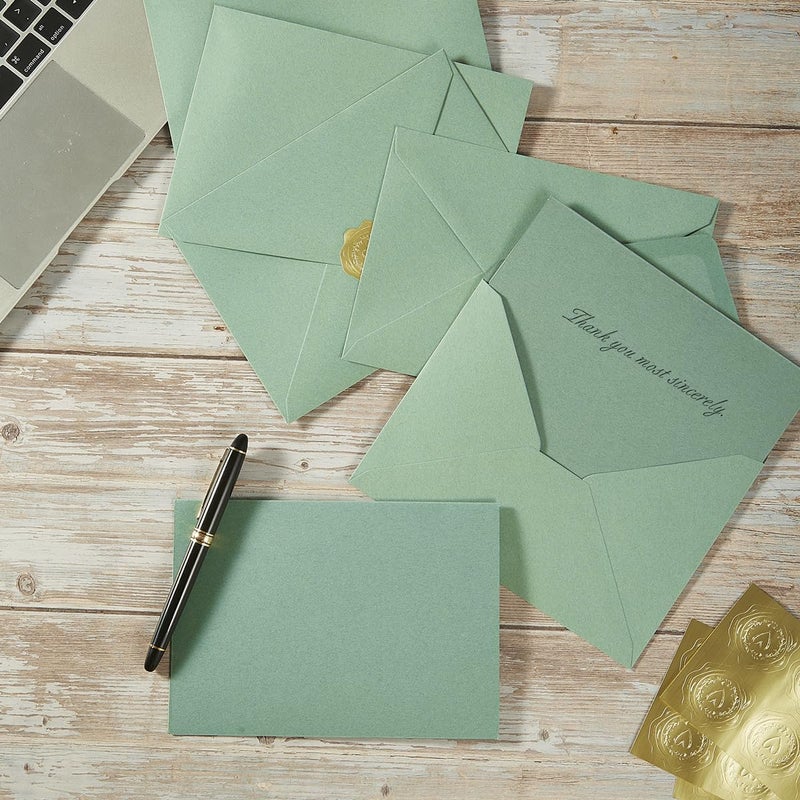 Toperd 50 Pack Sage-Green A6 Envelopes with Cards 4x6 Thick Folded Cardstock and Gold Stickers for Greeting Cards, Wedding, Birthday, Invitations, Baby Showers (Sage-Green, 4x6) - Image 5